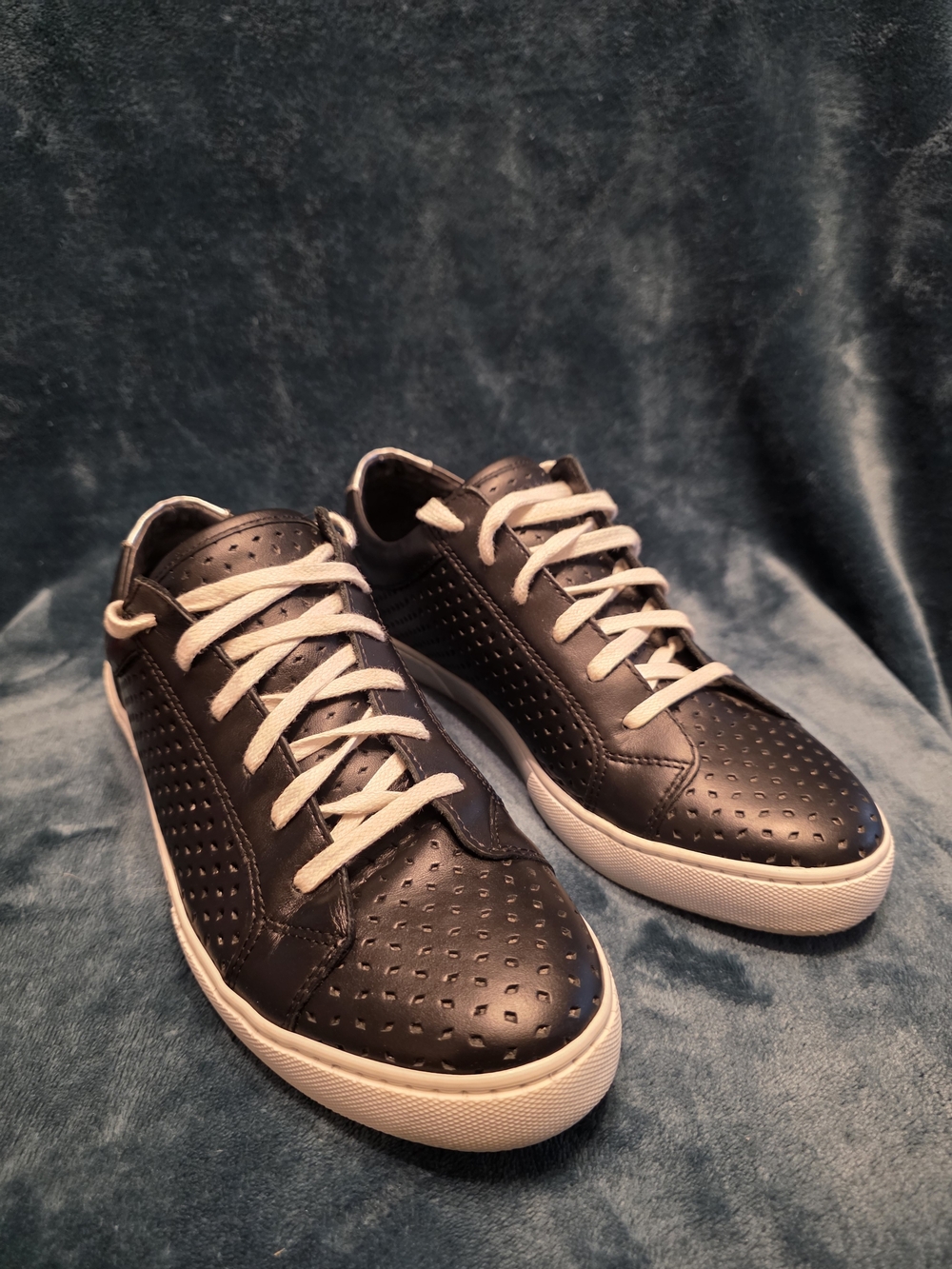 Women's We Do European Perforated Black Leather Casual Sneakers